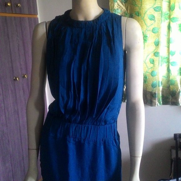 AVBL BANANA REPUBLIC Blue Ella Mini Cocktail Silk Dress / Tunic - Picture 2 of 8